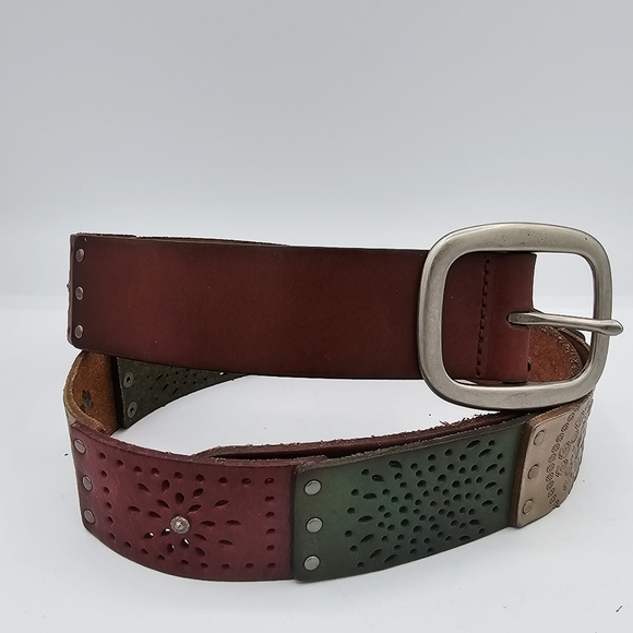 Fossil Brickell Multicolored Eyelet Studded Colorblock Leather Belt NWT - Picture 1 of 11